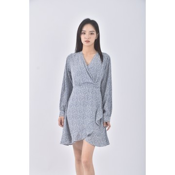 (S) miss studio質感碎花V領藍色洋裝二手衣