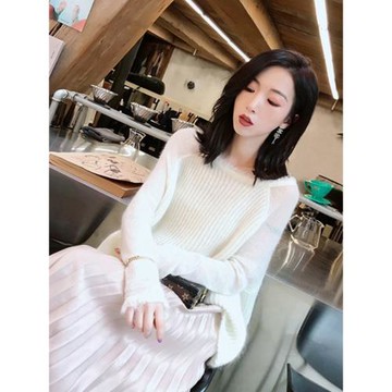 馬海毛毛衣女秋冬寬松外穿日系繭型套頭慵懶風軟奶手工勾花針織衫