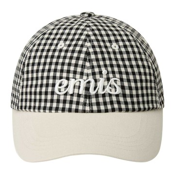韓國 emis GINGHAM CHECK BALL CAP 韓製 格紋字母刺繡棒球帽 黑色BLACK