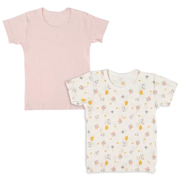 akachan honpo - 短袖圓領上衣2件組-速乾 小貓-粉紅色