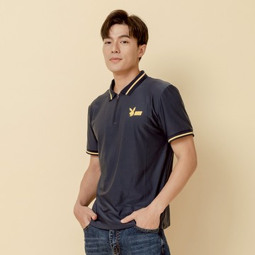 PLAYBOY - 黃色配條POLO衫 - 藍色/631-033-56-3