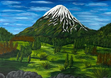 Snow-white hill. Mountain landscape. Gouache.