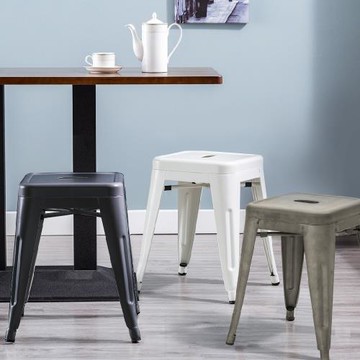 【E-home】四入組 Una尤娜工業風可堆疊金屬吧檯椅-高45cm