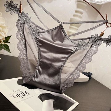 內物府時尚立體繡花蕾絲內褲女士性感中低腰透明透視網紗底褲褲頭