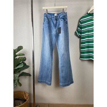 Pg24早春高腰古著寬腿褲寬邊淺藍色直筒牛仔褲長褲子微彈