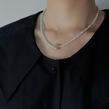 -藍冰-藍白撞色細珠項鏈