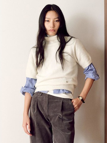 Turtleneck Short Sleeve Knit Pullover