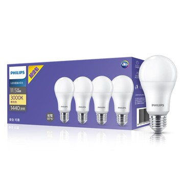 飛利浦 11.5W超省球泡燈 燈泡色 4入