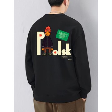 2025秋季新款港風復古休閑卡通印花設計感潮流百搭青少年圓領衛衣