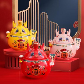 2024龍年生肖招財吉祥物陶瓷茶葉罐儲物罐擺件新年開業禮品伴手禮