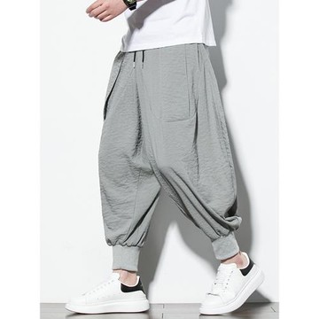 冰絲褲男夏季垂感九分休閑褲寬松闊腿褲胖子大碼運動燈籠哈倫褲子