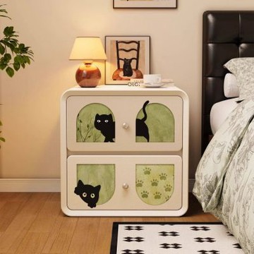 匠俱 實木床頭櫃40x40x47cm 免安裝 小型家用床頭櫃 臥室中古奶油風置物櫃 簡約現代收納櫃