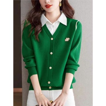 針織時尚洋氣春秋襯衣領假兩件
