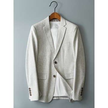 輕奢亞麻西裝男士商務休閑初春新款高級修身青年西服外套便西單西