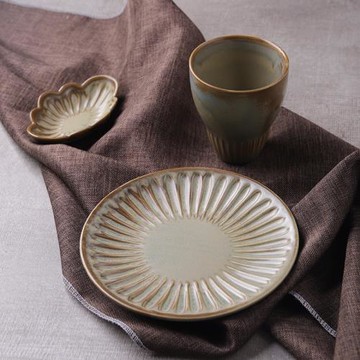 懷石料理餐具會席臺面窯變復古圓形骨碟花型調味碟水杯日式擺臺套