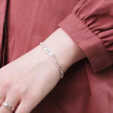 ART64 純銀 記憶彼端 刻字手鍊【細版-繩索鍊款-雙面刻字】925純銀手鍊 情侶手鍊