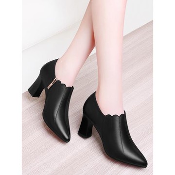 真皮高跟鞋中跟單鞋2024新款小皮鞋英倫百搭時裝鞋職場工作鞋時尚