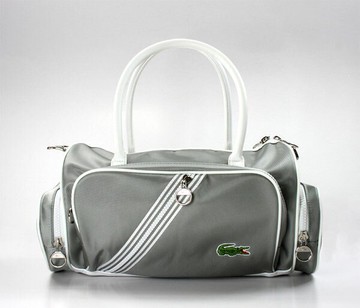 美國百分百【全新真品】Lacoste 鱷魚牌 肩背包 手提包 圓筒包 保齡球包 灰色 女生 超取