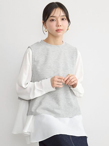 【SET ITEM】圓領背心+素面前排釦長袖上衣(1K51L0C0100) - earth music&ecology