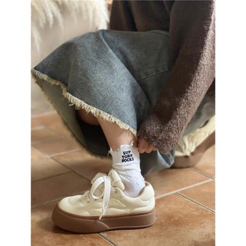 【冉言】團團 2025春新款真皮圓頭厚底增高可愛大頭面包鞋板鞋女