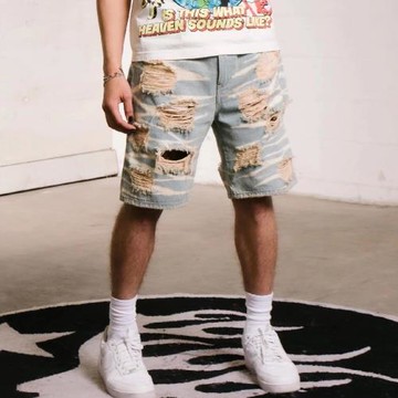 Hellstar Studios Denim shorts 洗水重工磨爛牛仔休閑短褲