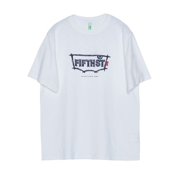 5th STREET｜山形｜男裝｜牛仔底紋LOGO短袖T恤｜白色