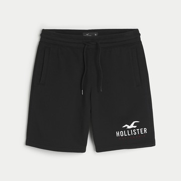 Hollister 經典刺繡文字棉短褲-深藍色
