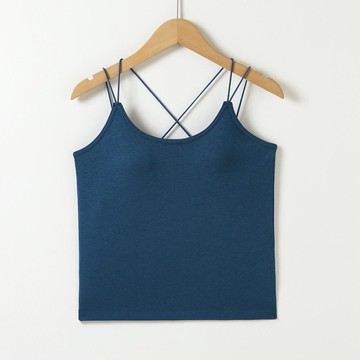 JS - 細肩帶背交叉BRA TOP/附罩杯上衣-藍色