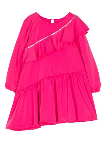 Monnalisa - ruffle-detail long-sleeve dress - kids - Viscose/Polyester/Elastane - 5 - Pink