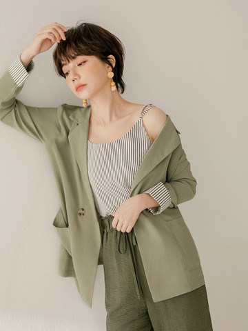 涼爽真兩件條紋拼接西裝外套