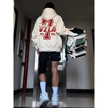 vintage美式復古連帽衛衣男秋冬季新款嘻哈風ins潮牌加絨加厚外套