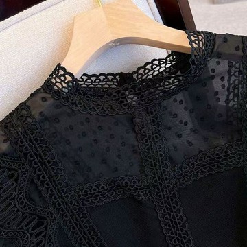 【桃園發貨】大碼女裝2026新款妹妹雪紡衫洋氣肚子設計遮肚感顯蕾絲上衣MWJ
