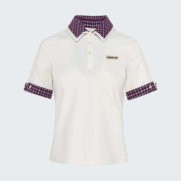 Adidas Plaid Polo Ss W KU9397 女 Polo衫 運動上衣 休閒短袖 米 白 亞版 格紋