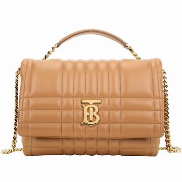 BURBERRY 巴寶莉 Lola 小款 TB絎縫羔羊皮手提/斜背學院包(楓棕色)