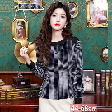 圓領撞色格子襯衫 M-2XL【346280X】【現+預】☆流行前線☆