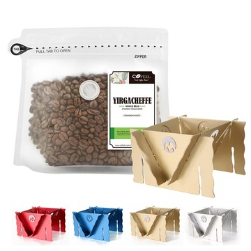 cofeel 凱飛鮮烘豆衣索比亞耶加雪夫淺烘焙咖啡豆半磅+魔法瓶專利收納濾泡耳掛式兩用咖啡架