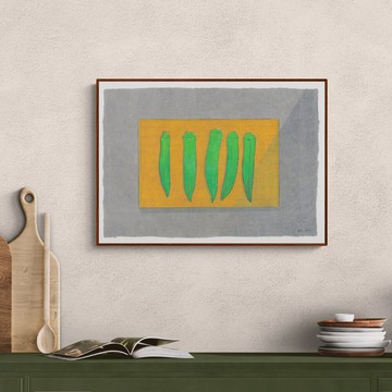 LIGHTO 掛畫｜JinJin | 午後的秋葵 - 柚木色鋁框-50 x 70 cm