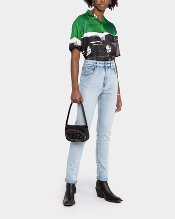 DIESEL D Logo 磁扣皮革肩背包 - 黑 -