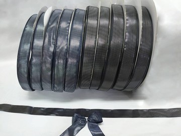 整箱販售條紋織帶38mm(1-1/2英吋寬)/深藍色/柔軟/黑色/銀線/緞帶/禮物包裝/蝴蝶結