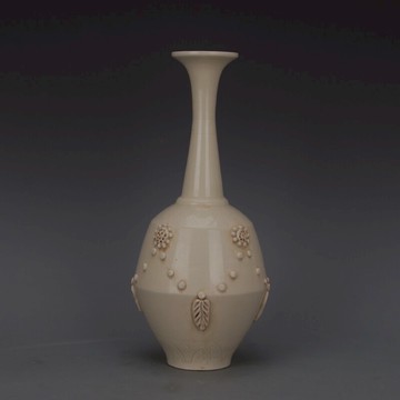 宋 定窯白釉鼓釘花卉折腰長頸瓶 仿古瓷器五大名窯全雙工舊貨收藏