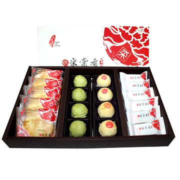 采棠肴鮮餅鋪-采棠月餅大禮盒-鳳梨酥6入+太陽餅5入+月餅8入 (中秋禮盒/伴手禮/台中名產/手工糕餅/下午茶點心/新年禮盒/年節禮盒)