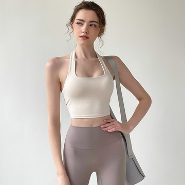 ola yoga2022新款掛脖式運動背心女聚攏防震跑步健身文胸夏季瑜伽內衣批髮