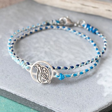 海洋小朋友【迷你海龜】925純銀手編雙圈蠟線手鍊 衝浪手鍊 腳鍊