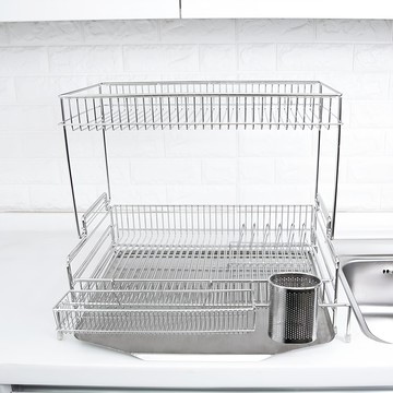 4BNK 全不鏽鋼可伸縮雙層特大碗盤瀝水架  1個  2層  銀