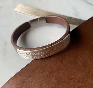 植鞣革/純銀片/可打字/客製化手環/送上祝福
