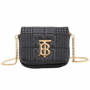 BURBERRY 巴寶莉 Lola Airpods TB字母絎縫羔羊皮耳機套/錢包(黑色)