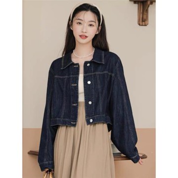 休閑寬松牛仔外套女春秋2024新款短款小個子時尚高級感夾克上衣