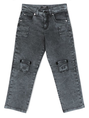 Balmain Kids - panelled slim-cut jeans - kids - Cotton/Elastane/Modal - 12 - Grey