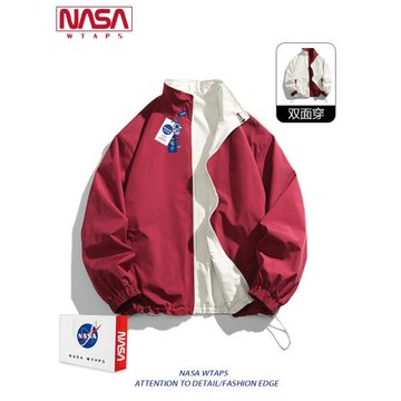 NASA WTAPS春秋季酒紅色外套男女款雙面穿潮情侶立領防水防風夾克