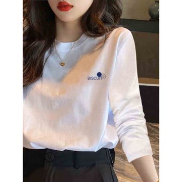 韓版白色長袖t恤女棉質2026春秋新款寬松洋氣印花打底衫百搭上衣